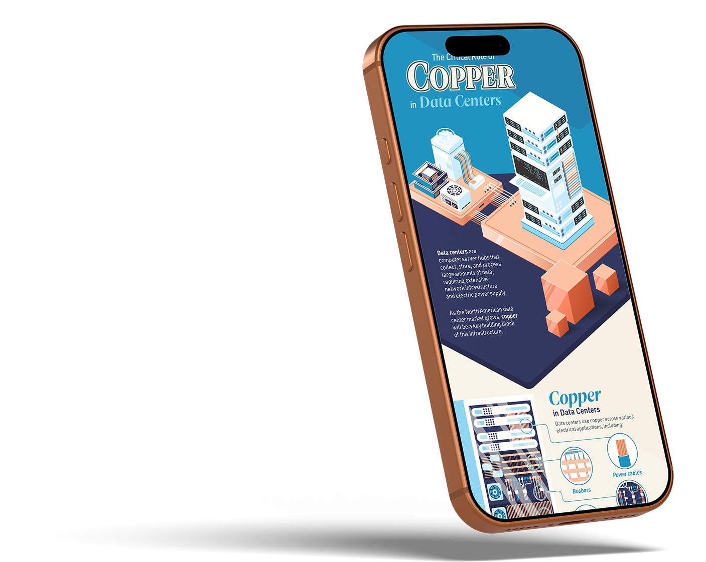 mobile phone with copper data visual on screen